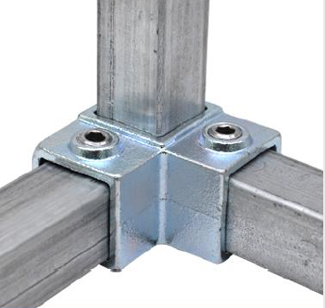 Raccord d'angle 3 voies 90° – Série 128F, tube galvanisé