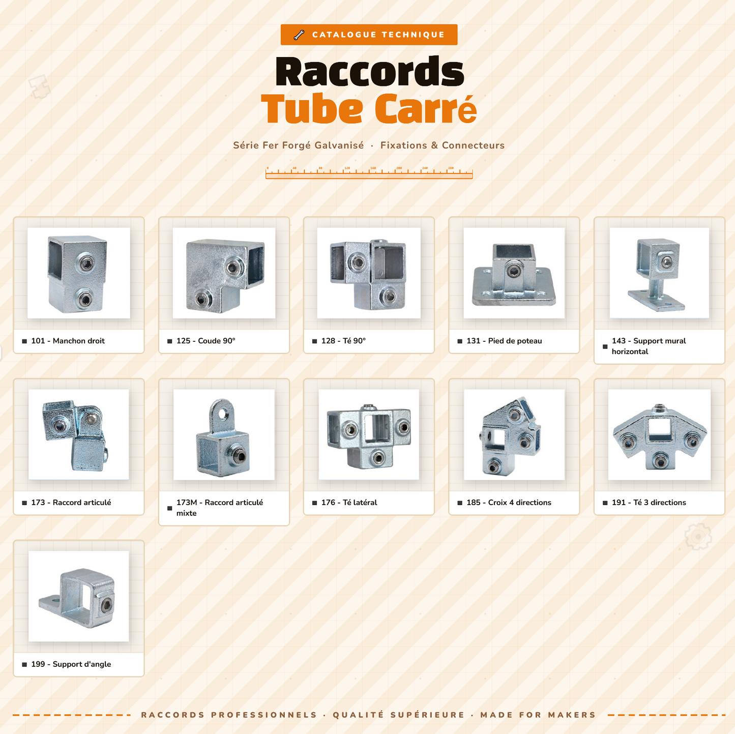 Raccord d'angle 90° pour tube carré galvanisé – Série 125F