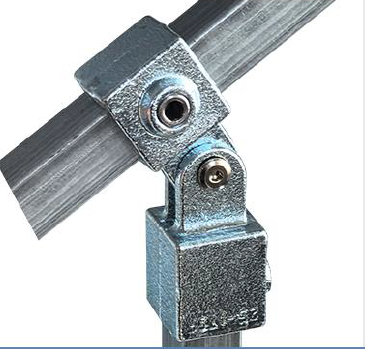 Raccord T court angle orientable – Série 173F, tube carré galvanisé